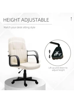 HOMCOM Cream PU Leather Swivel Office Chair (59.5cm x 60cm x 104cm)