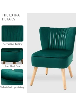 HOMCOM Green Velvet Accent Chair Occasional Tub (57cm x 68cm x 76cm)