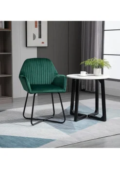 HOMCOM Green Velvet-Feel Upholstered Accent Chair (60cm x 56.5cm x 85cm)
