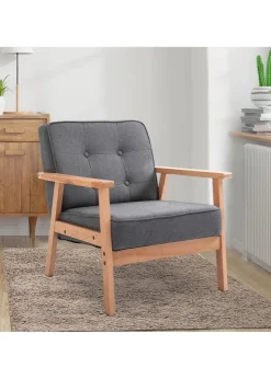 HOMCOM Grey Accent Chair Linen Armchair with Armrests (65cm x 69cm x 78cm)