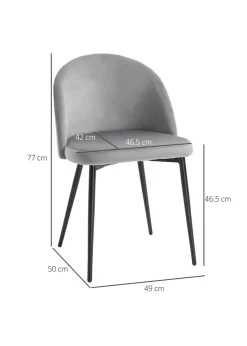 HOMCOM Grey Upholstered Fabric Dining Chairs Set of 2 (49cm x 50cm x 77cm)