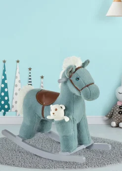 HOMCOM Kids Plush Rocking Horse Toy Blue