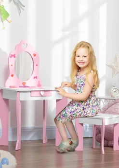 HOMCOM Kids Vanity Table Set Make Up Desk with Mirror