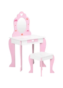 HOMCOM Kids Vanity Table Set Make Up Desk with Mirror