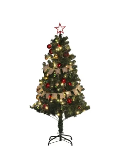 HOMCOM Red Artificial Christmas Tree with LED Lights and Red Decorations