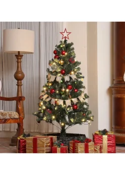 HOMCOM Red Artificial Christmas Tree with LED Lights and Red Decorations