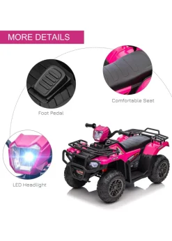 HOMCOM 12V Electric Quad Bike for Kids with LED Headlights and Music (Pink)