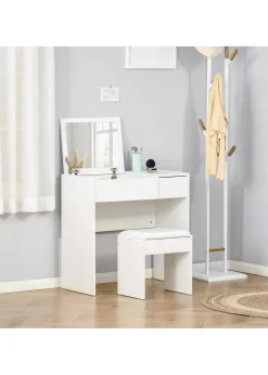 HOMCOM White Dressing Table Set with Flip-up Mirror (80cm x 40cm x 79cm)