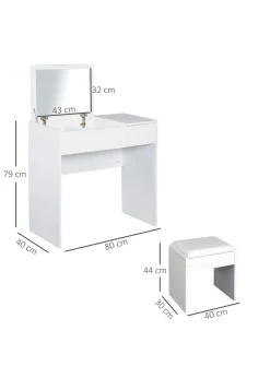 HOMCOM White Dressing Table Set with Flip-up Mirror (80cm x 40cm x 79cm)