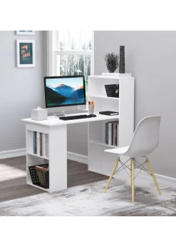 HOMCOM White Writing Table Workstation 6 Shelves (120cm x 55cm x 120cm)