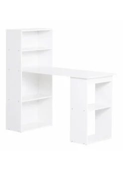 HOMCOM White Writing Table Workstation 6 Shelves (120cm x 55cm x 120cm)
