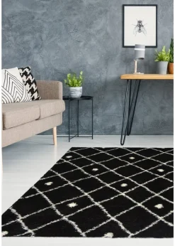 Homemaker Black Snug Shaggy Diamond Rug