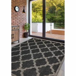 Homemaker Black Trellis Gel Flatweave Runner Rug