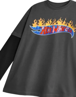 Hot Wheels Boys Grey Flame Logo Long Sleeved T-Shirt (3 - 12 Years)