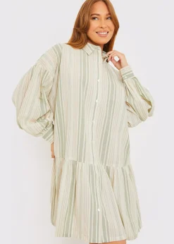 In The Green Stripe Shirt Dress