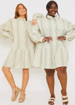 In The Green Stripe Shirt Dress