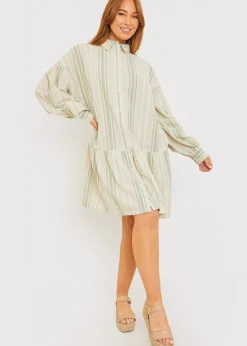 In The Green Stripe Shirt Dress