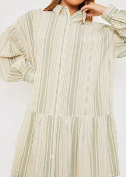 In The Green Stripe Shirt Dress