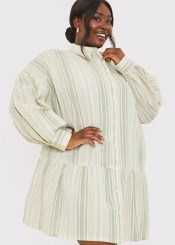 In The Green Stripe Shirt Dress