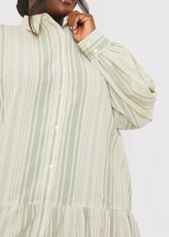 In The Green Stripe Shirt Dress