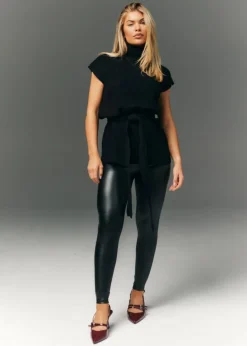 In The Style Black Leather Look Leggings