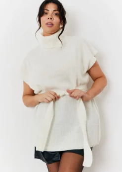 In The Style Cream Belted Knit Jumper