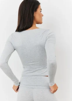 In The Style Grey Long Sleeve Bardot Top
