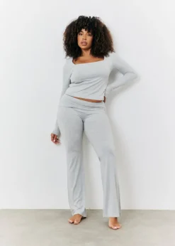 In The Style Grey Long Sleeve Bardot Top