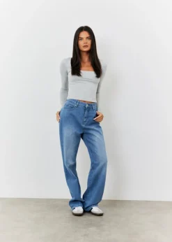 In The Style Grey Long Sleeve Bardot Top