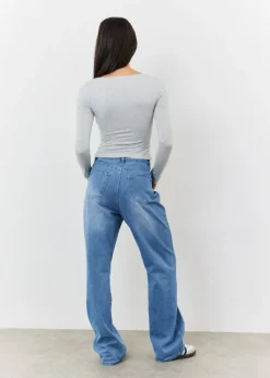 In The Style Grey Long Sleeve Bardot Top