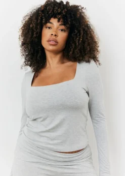 In The Style Grey Long Sleeve Bardot Top