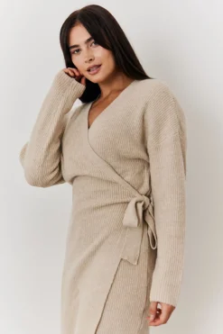 In The Style Oatmeal Knitted Wrap Dress