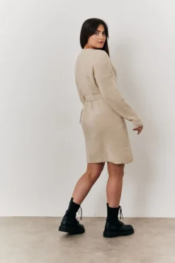 In The Style Oatmeal Knitted Wrap Dress