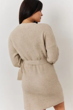 In The Style Oatmeal Knitted Wrap Dress