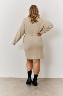 In The Style Oatmeal Knitted Wrap Dress