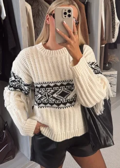 In The Style Perri Sian Cream Aztec Fringe Jumper