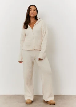 In The Style Stacey Solomon Cream Fluffy Knit Zip Up Hoodie