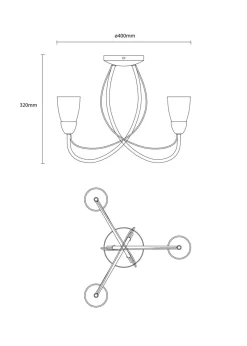 Inlight Prado 3 Light Ceiling Light (36cm x 44cm x 44cm)