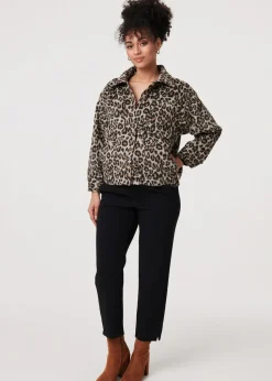 Izabel London Beige Animal Print Flannel Shirt Jacket