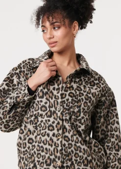 Izabel London Beige Animal Print Flannel Shirt Jacket