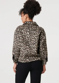 Izabel London Beige Animal Print Flannel Shirt Jacket