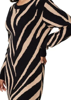 Izabel London Black Animal Print Short Knit Dress