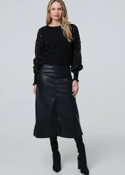 Izabel London Black Faux Leather High Waist Midi Skirt