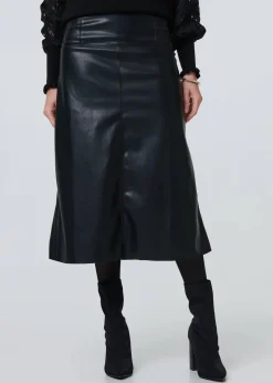 Izabel London Black Faux Leather High Waist Midi Skirt