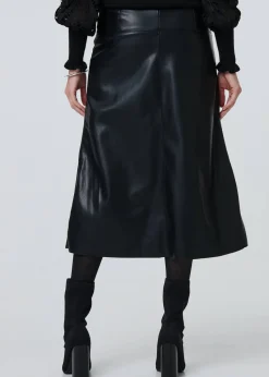 Izabel London Black Faux Leather High Waist Midi Skirt