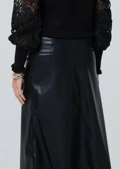 Izabel London Black Faux Leather High Waist Midi Skirt