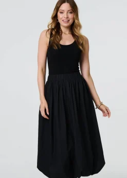 Izabel London Black High Waist Elasticated Midi Bubble Skirt