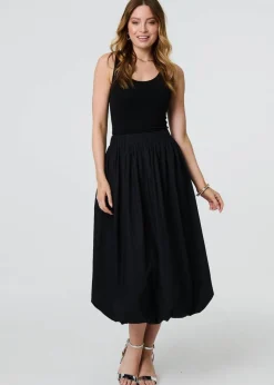 Izabel London Black High Waist Elasticated Midi Bubble Skirt