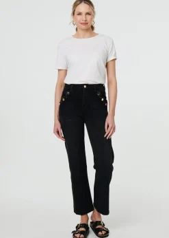 Izabel London Black Mid Rise Scalloped Pocket Jeans