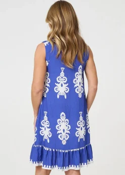 Izabel London Blue Ikat Print Sleeveless Short Shift Dress